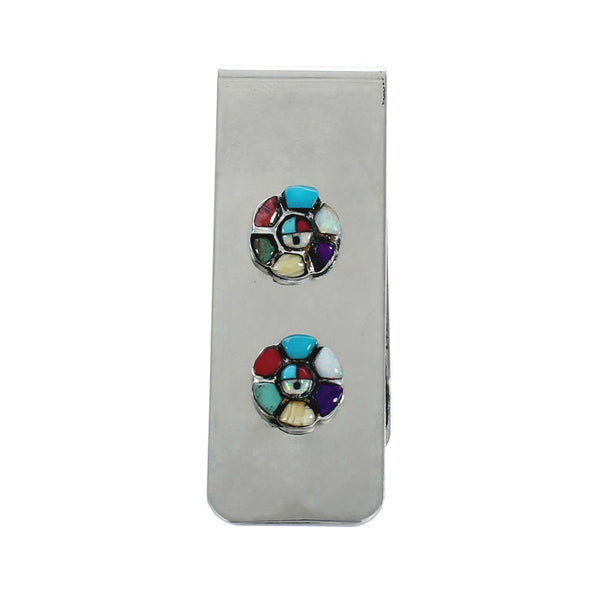 Navajo Flower Inlay Sterling Silver Money Clip TX10206
